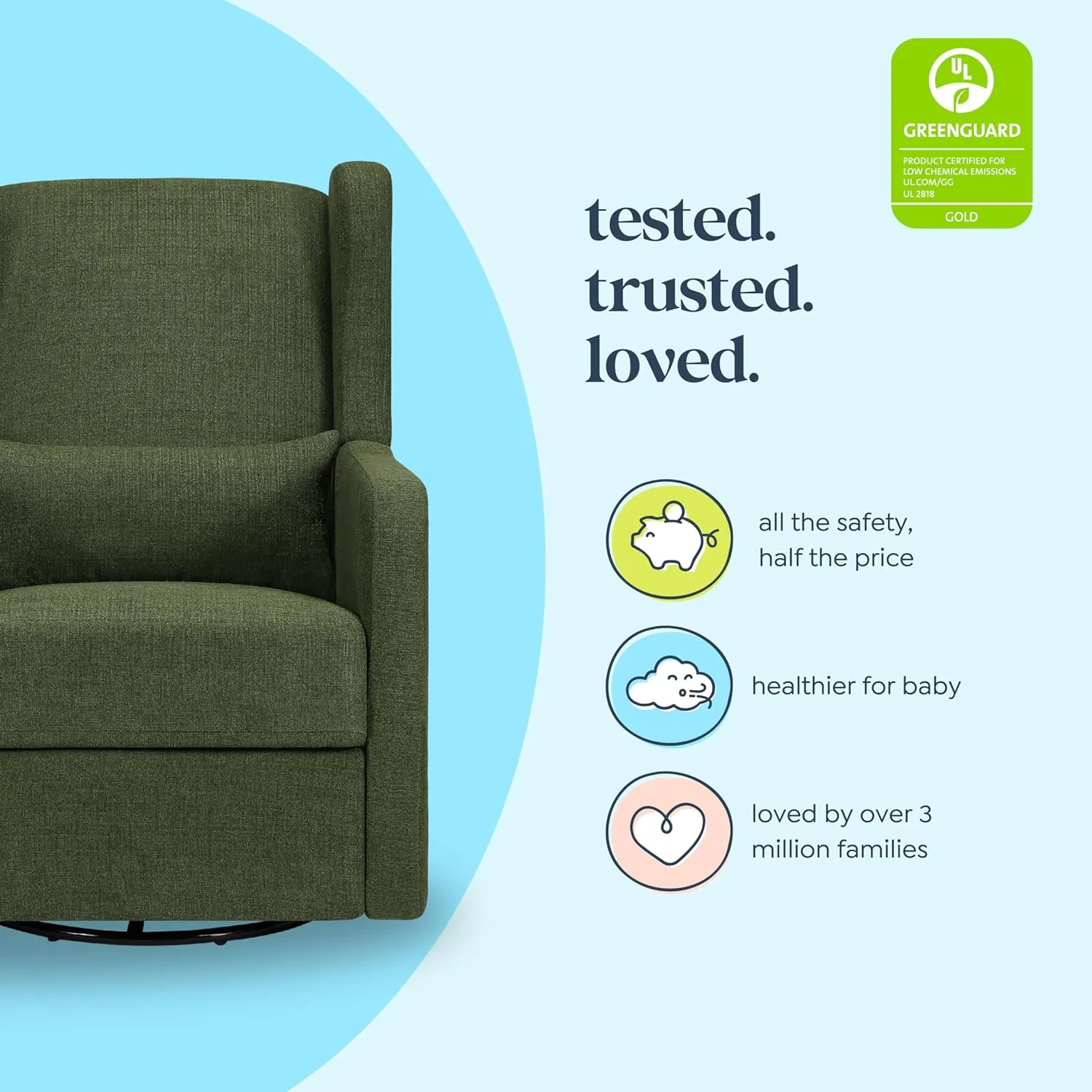 DaVinci Carter’s Arlo Swivel Rocker Recliner Chair - GREENGUARD Gold, FSC & Certi-PUR US Certified - Ultra Comfy Nursery Glider Recliner - Glider Rocking Chair for Nursery & Living Room - Forest Green