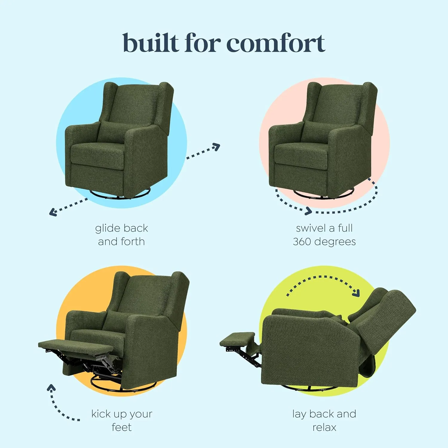DaVinci Carter’s Arlo Swivel Rocker Recliner Chair - GREENGUARD Gold, FSC & Certi-PUR US Certified - Ultra Comfy Nursery Glider Recliner - Glider Rocking Chair for Nursery & Living Room - Forest Green