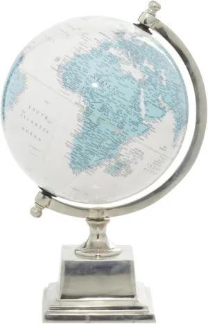 Deco 79 Aluminum Metal Educational/Geographic Earth Globe Decorative World Globe, Desk Globe 8" x 8" x 13", Blue