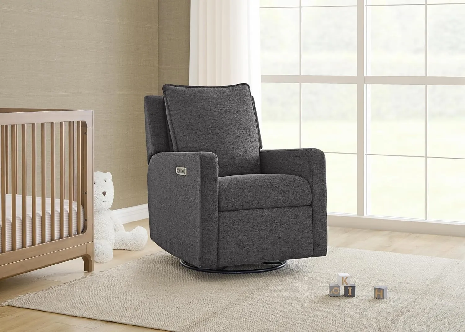 Delta Children babyGap Harlowe Power Recliner with USB-A and Type-C Ports Greenguard Gold Certified – Stain-Resistant Performance Fabric is Oeko-TEX Standard 100 Certified, Charcoal