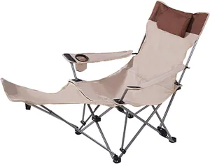 DELURA Camping Lounge Chair, Portable Reclining Camping Chair, Folding Camping Chair with Footrest,Headrest & Storage Bag,with Backpack
