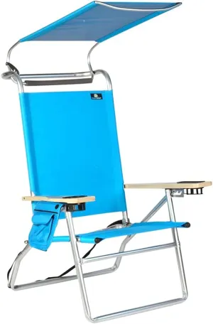 Deluxe 4 Reclining Positions Lightweight High Aluminum Beach Chair with Canopy Shade for Adults, Drink Holder, Storage Pouch