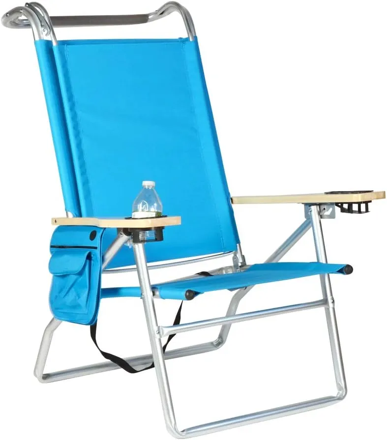 Deluxe 4 Reclining Positions Lightweight High Aluminum Beach Chair with Canopy Shade for Adults, Drink Holder, Storage Pouch