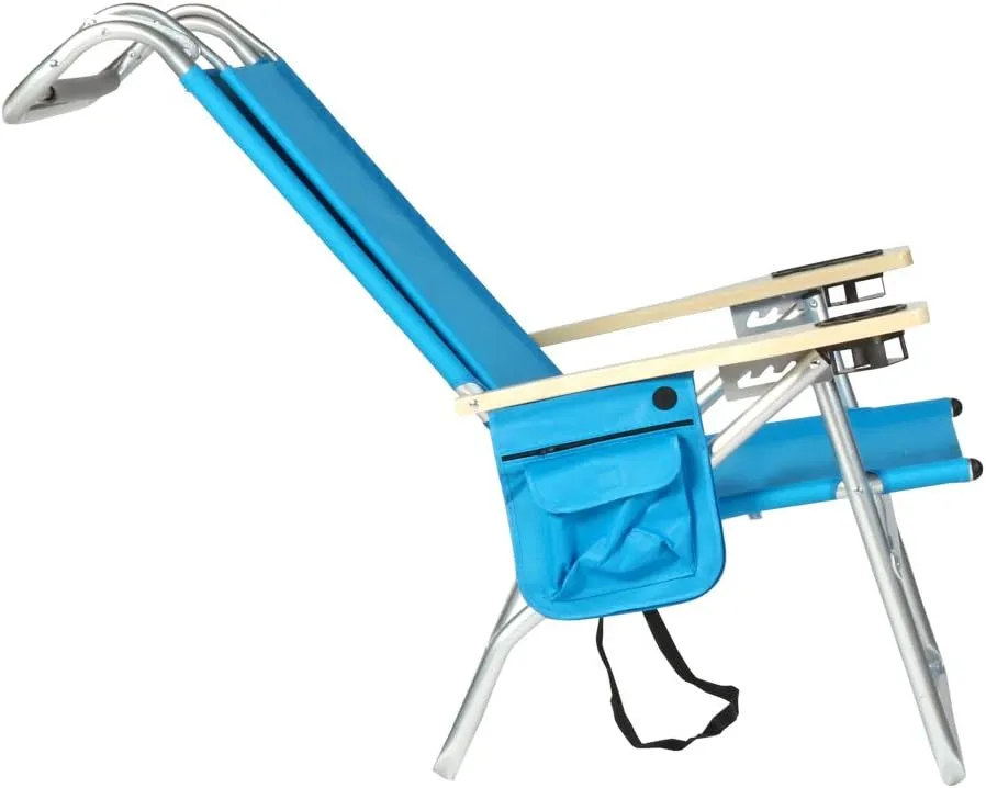 Deluxe 4 Reclining Positions Lightweight High Aluminum Beach Chair with Canopy Shade for Adults, Drink Holder, Storage Pouch