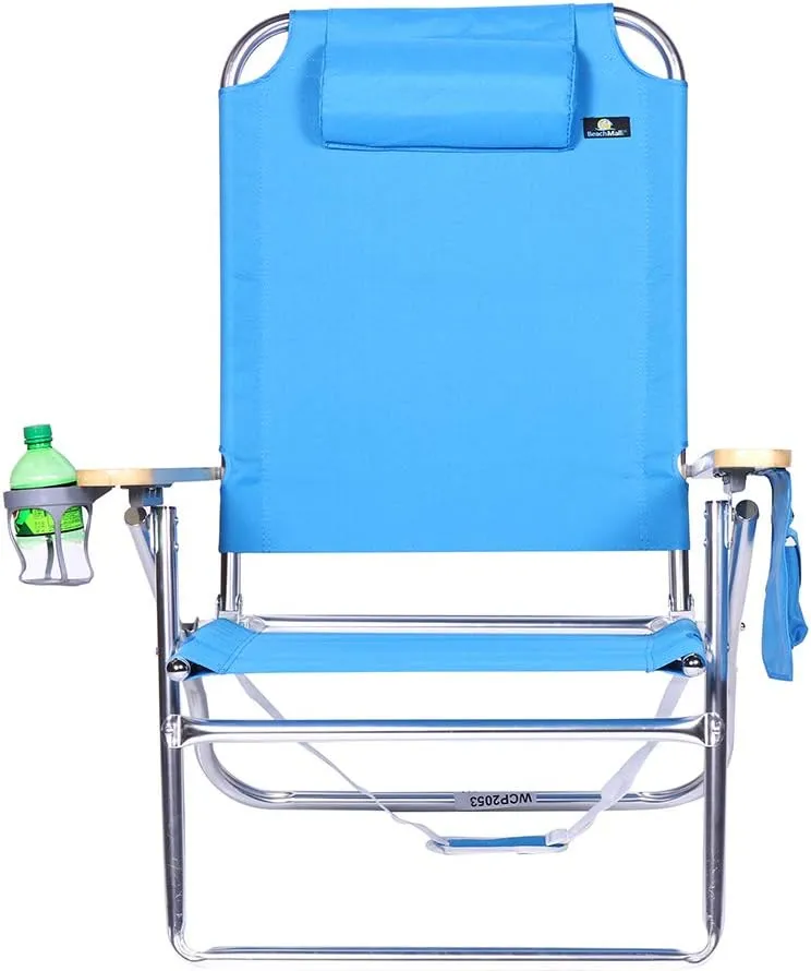 Deluxe XL Tall 13.5 Inches Mid-Height Seat Beach Chair for Adults Heavy Duty, Aluminum Frame, Wide Plus Size, 300 lb Capacity