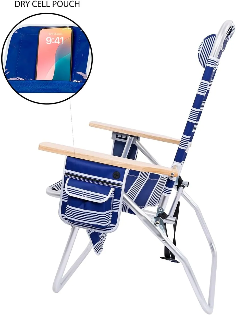 Deluxe XL Tall 17 Inches High Seat Beach Chair for Adults Heavy Duty, Aluminum Frame, Wide Plus Size, 300 lb Capacity