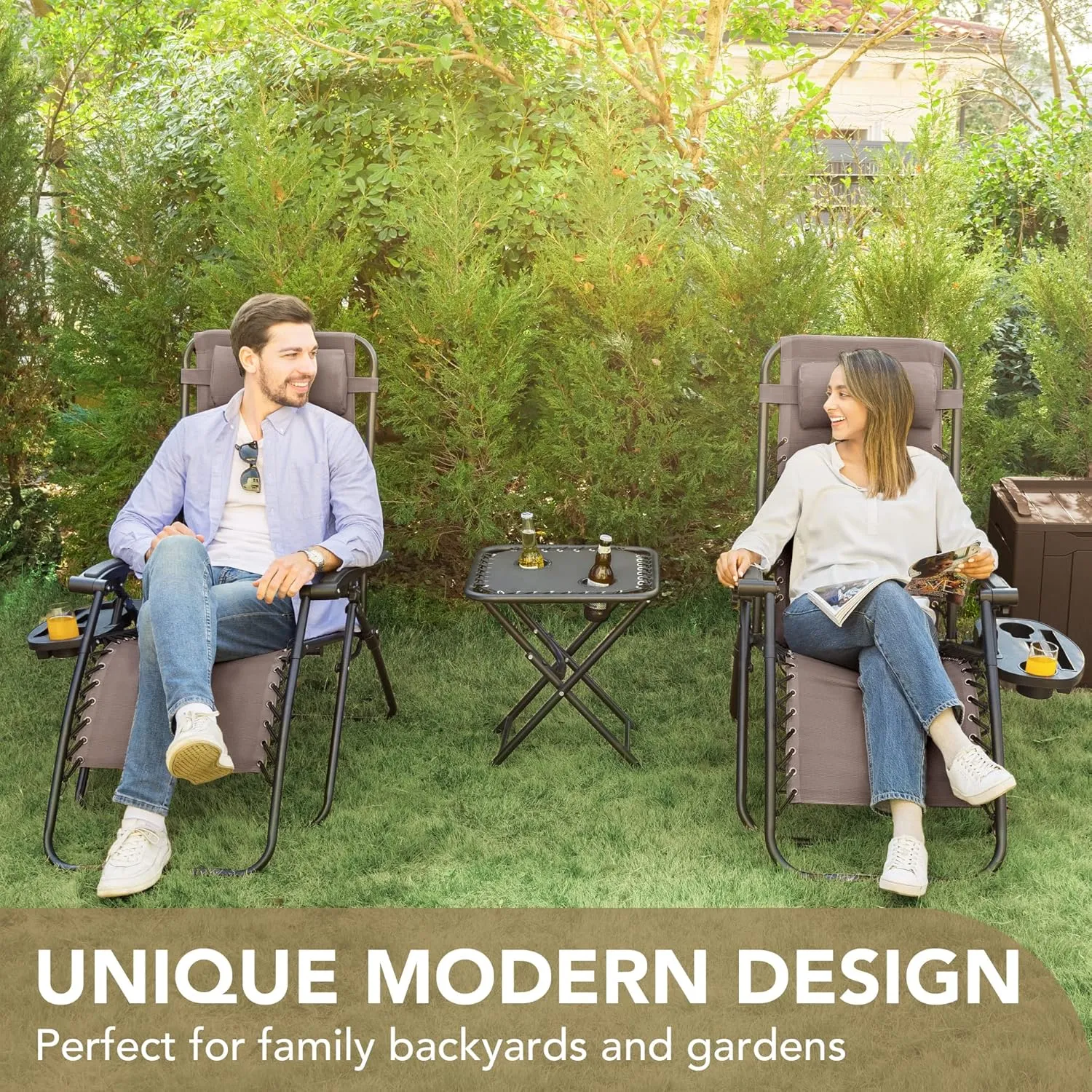 Devoko Patio Zero Gravity Chair Outdoor Folding Adjustable Reclining Chairs Pool Side Using Lawn Lounge Chair with Pillow Set of 2 (Brown)
