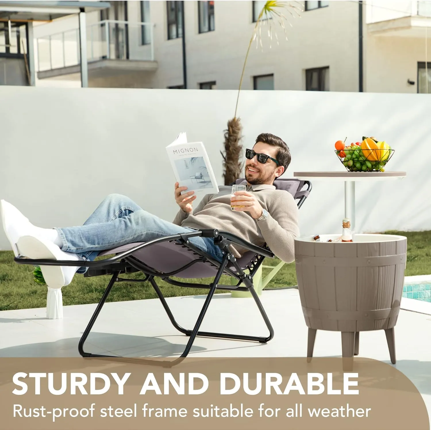 Devoko Patio Zero Gravity Chair Outdoor Folding Adjustable Reclining Chairs Pool Side Using Lawn Lounge Chair with Pillow Set of 2 (Brown)