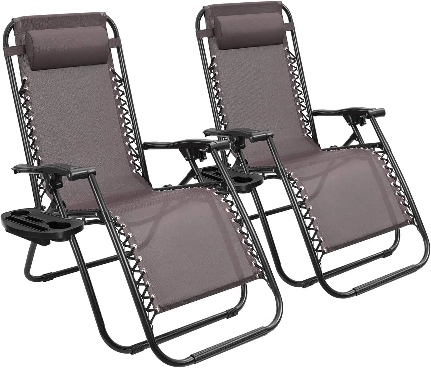 Devoko Patio Zero Gravity Chair Outdoor Folding Adjustable Reclining Chairs Pool Side Using Lawn Lounge Chair with Pillow Set of 2 (Brown)
