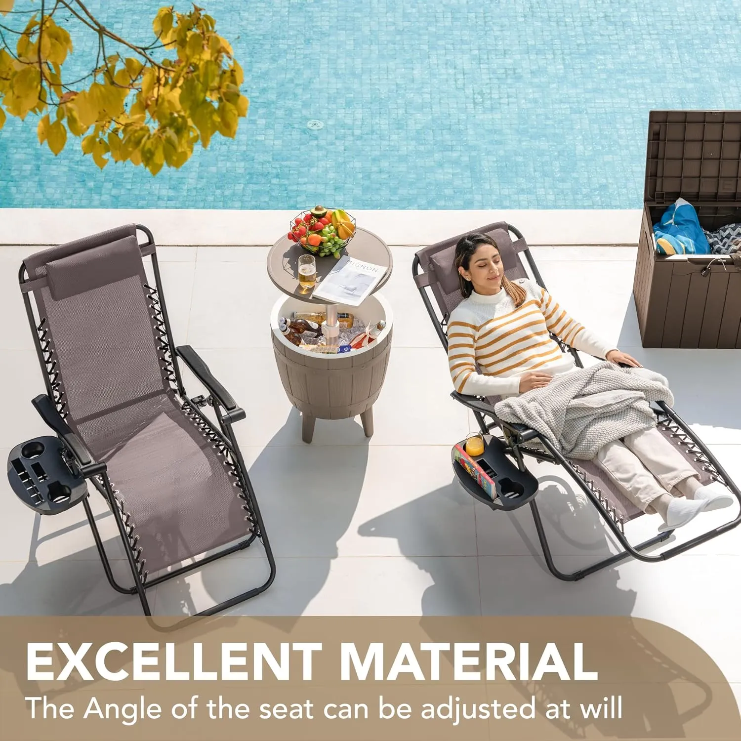 Devoko Patio Zero Gravity Chair Outdoor Folding Adjustable Reclining Chairs Pool Side Using Lawn Lounge Chair with Pillow Set of 2 (Brown)