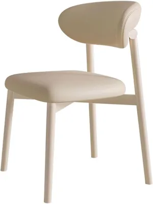 Dining Chairs Solid Wood Study Chair Ergonomic Curved Backrest Corner Chairs Mid-Century Faux Leatehr Accent Chair Armless Side Chairs,Leisure Padded Chair(White)