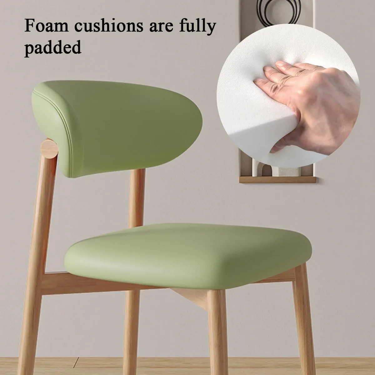 Dining Chairs Solid Wood Study Chair Ergonomic Curved Backrest Corner Chairs Mid-Century Faux Leatehr Accent Chair Armless Side Chairs,Leisure Padded Chair(White)