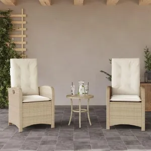 Dinning Chairs Beach Chair Camping Chairs Dining Room Chairs - Reclining Patio Chairs 2 pcs with Cushions Beige Poly Rattan for Campsites Outside Beaches Terrace