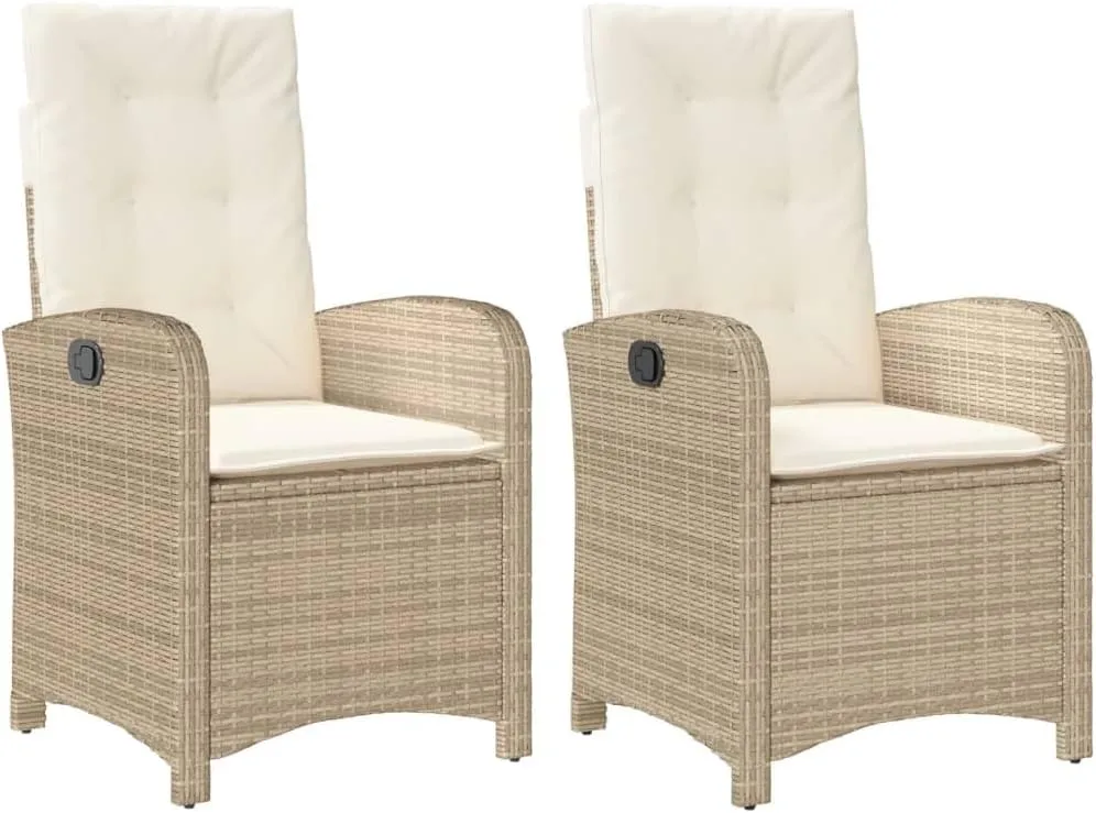 Dinning Chairs Beach Chair Camping Chairs Dining Room Chairs - Reclining Patio Chairs 2 pcs with Cushions Beige Poly Rattan for Campsites Outside Beaches Terrace