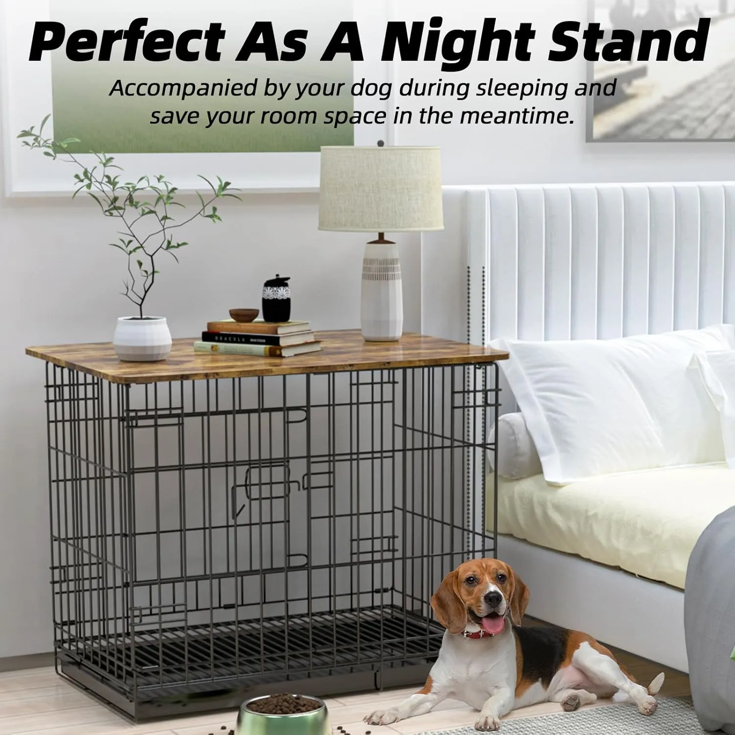 Dog Crate Topper Wood 42 Inch Dog Crate Topper Crate Table Topper Collapsible Dog Kennel Topper for Decorative Dog Crate, Suitable for 42 Inch Wire Dog Crate (Furniture Style, Brown)