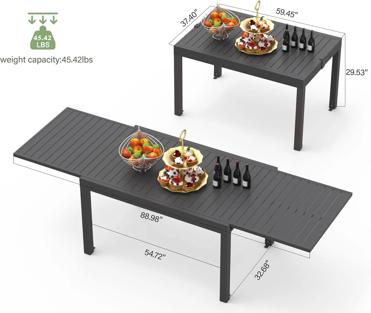 Domi 59" - 89" Expandable Patio Dining Table - Aluminum, Adjustable, Smooth-Sliding, Outdoor Furniture for 6-8 Person, Ideal for Backyard, Porch, Deck, Garden - Dark Brown,