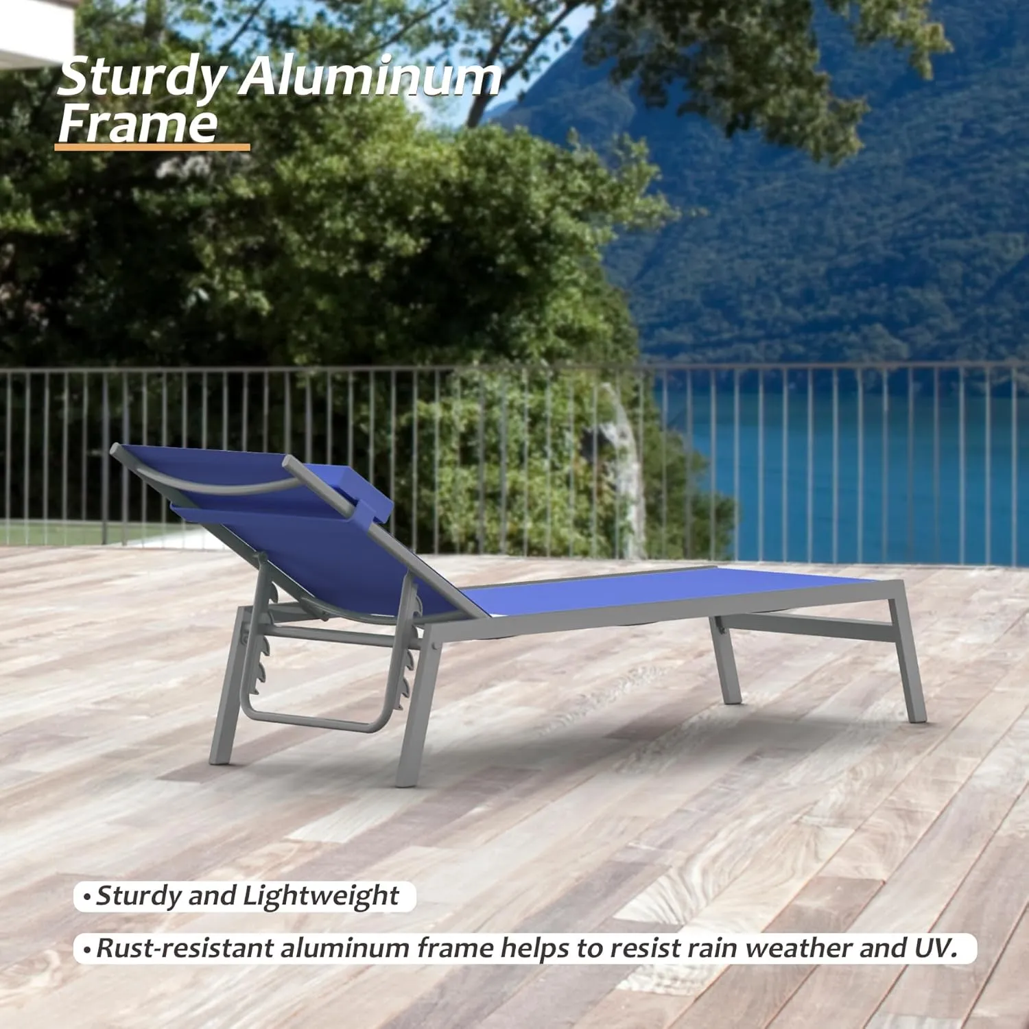 Domi Patio Chaise Lounge Set of 2 with Side Table, Aluminum Adjustable Pool Lounge Chairs,Sunbathing Lounger for Deck Lawn Patio Backyard,Textilene - Navy Blue