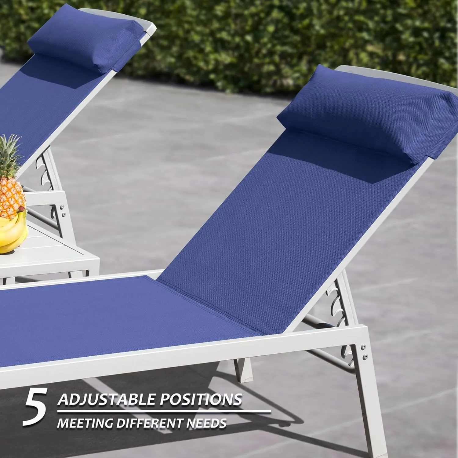 Domi Patio Chaise Lounge Set of 2 with Side Table, Aluminum Adjustable Pool Lounge Chairs,Sunbathing Lounger for Deck Lawn Patio Backyard,Textilene - Navy Blue
