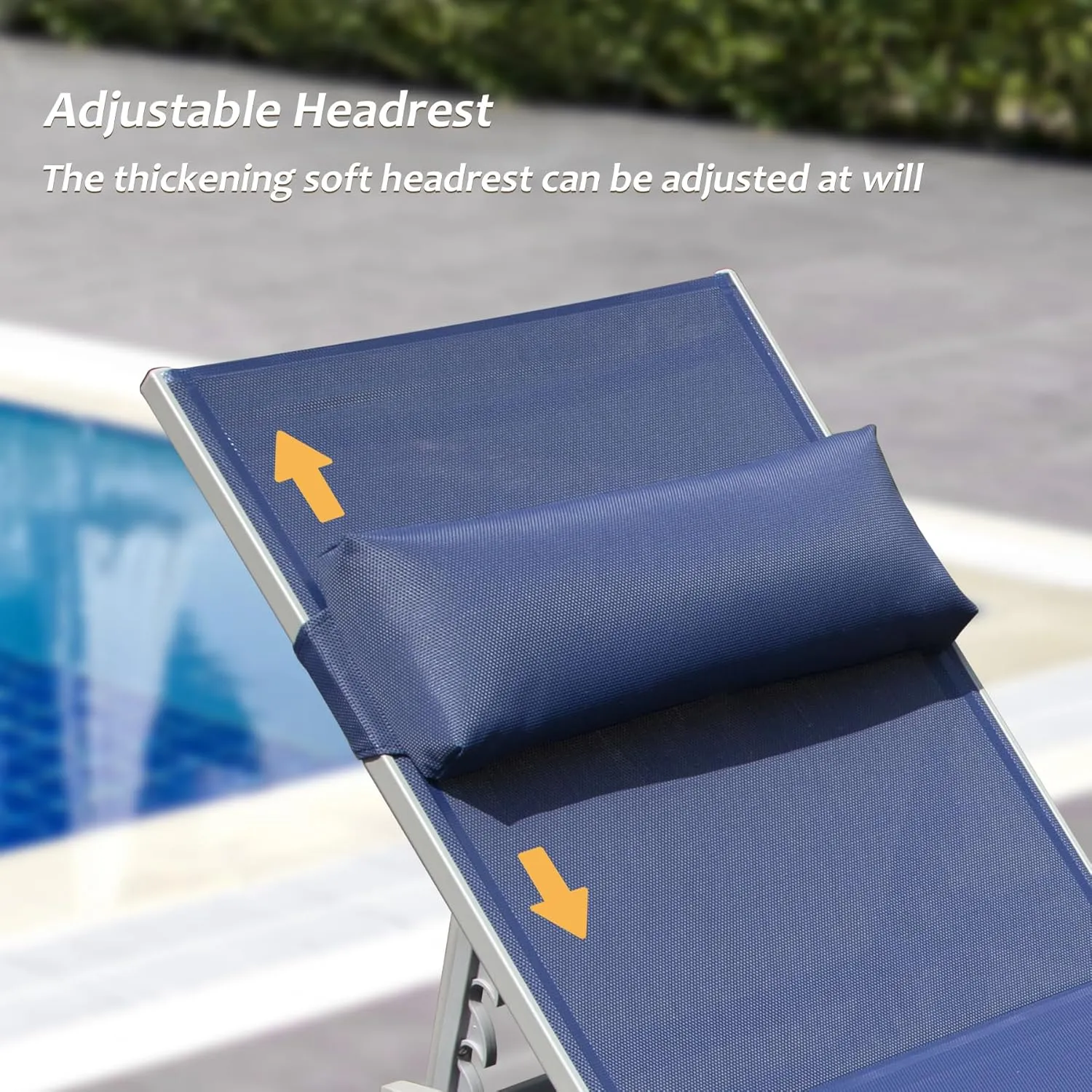 Domi Patio Chaise Lounge Set of 2 with Side Table, Aluminum Adjustable Pool Lounge Chairs,Sunbathing Lounger for Deck Lawn Patio Backyard,Textilene - Navy Blue