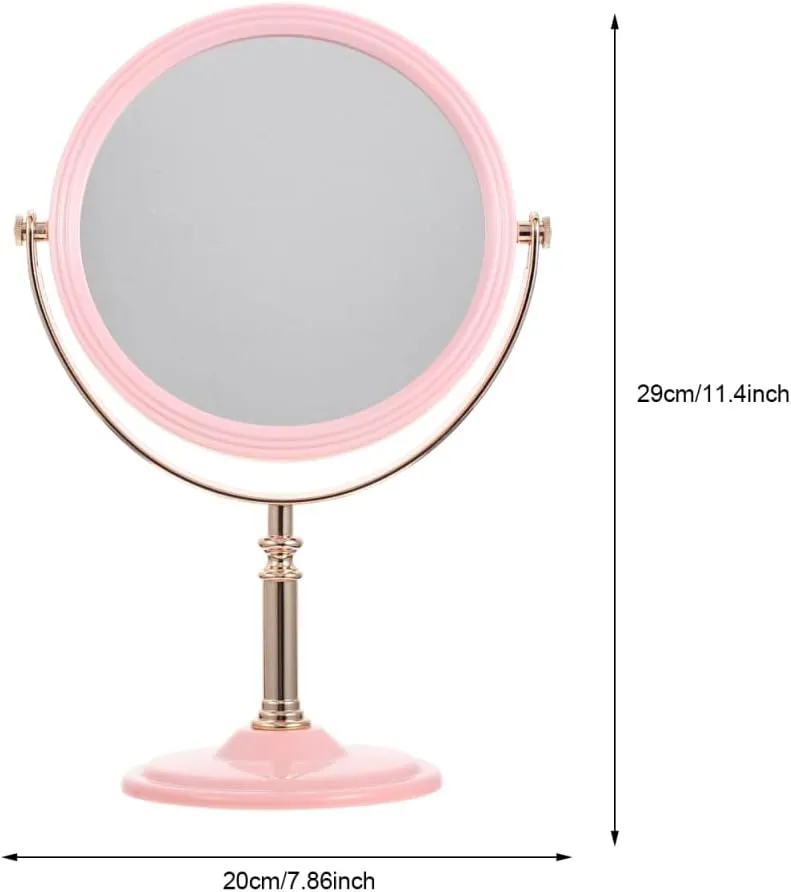 Double Sided Vanity Mirror - Portable Travel Makeup Mirror with Lights - Aluminum Frame, Pink