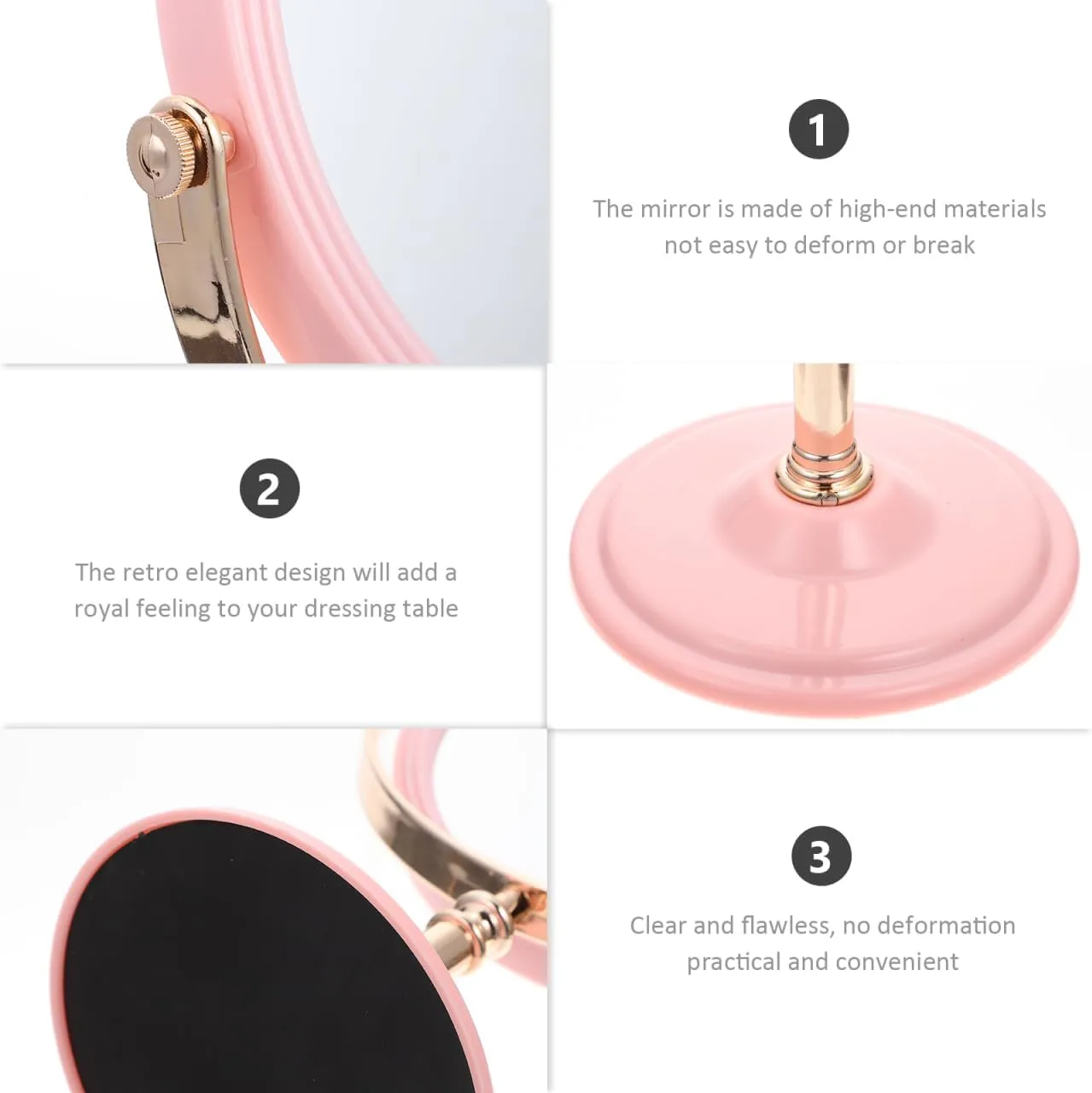 Double Sided Vanity Mirror - Portable Travel Makeup Mirror with Lights - Aluminum Frame, Pink
