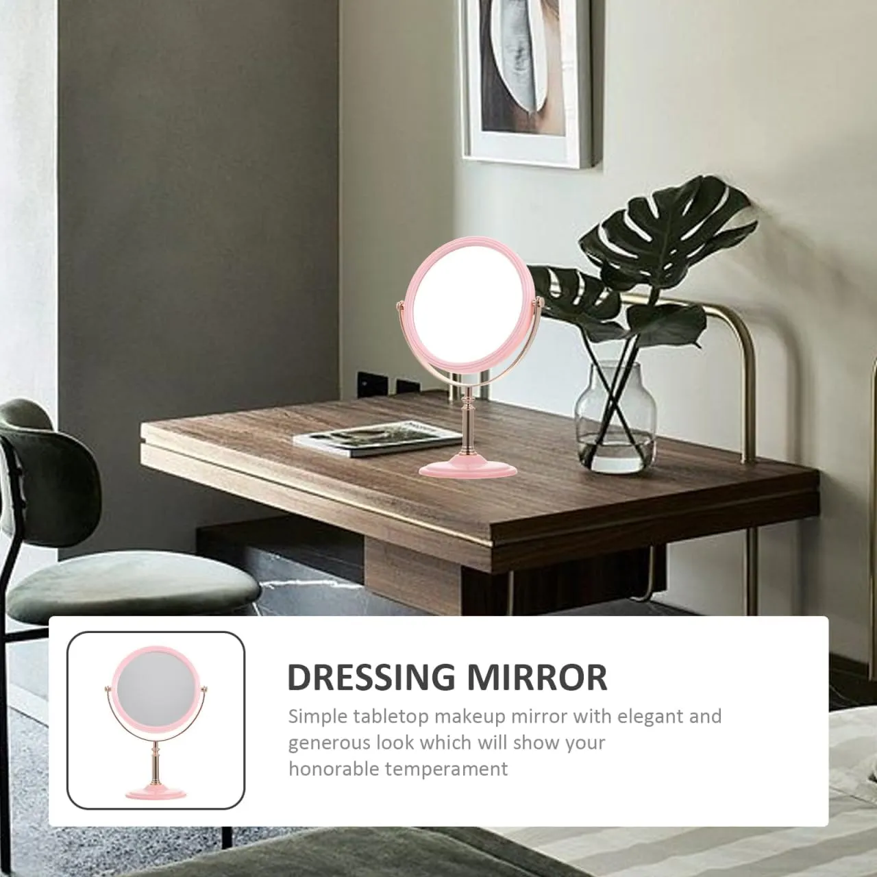 Double Sided Vanity Mirror - Portable Travel Makeup Mirror with Lights - Aluminum Frame, Pink