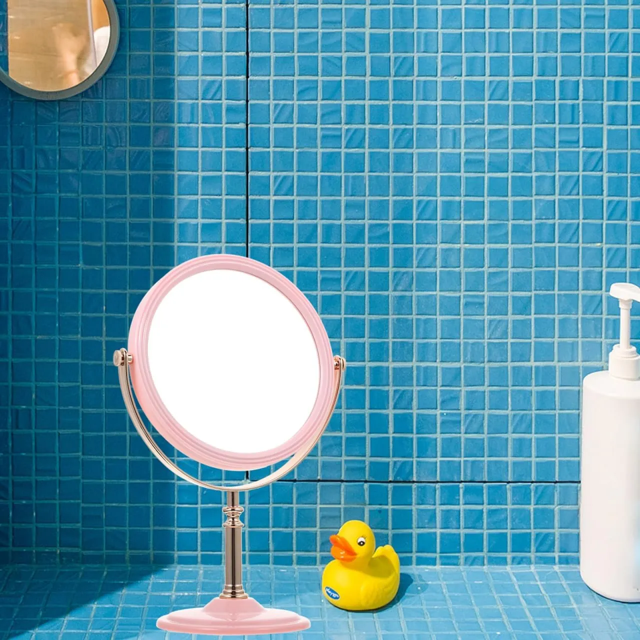 Double Sided Vanity Mirror - Portable Travel Makeup Mirror with Lights - Aluminum Frame, Pink