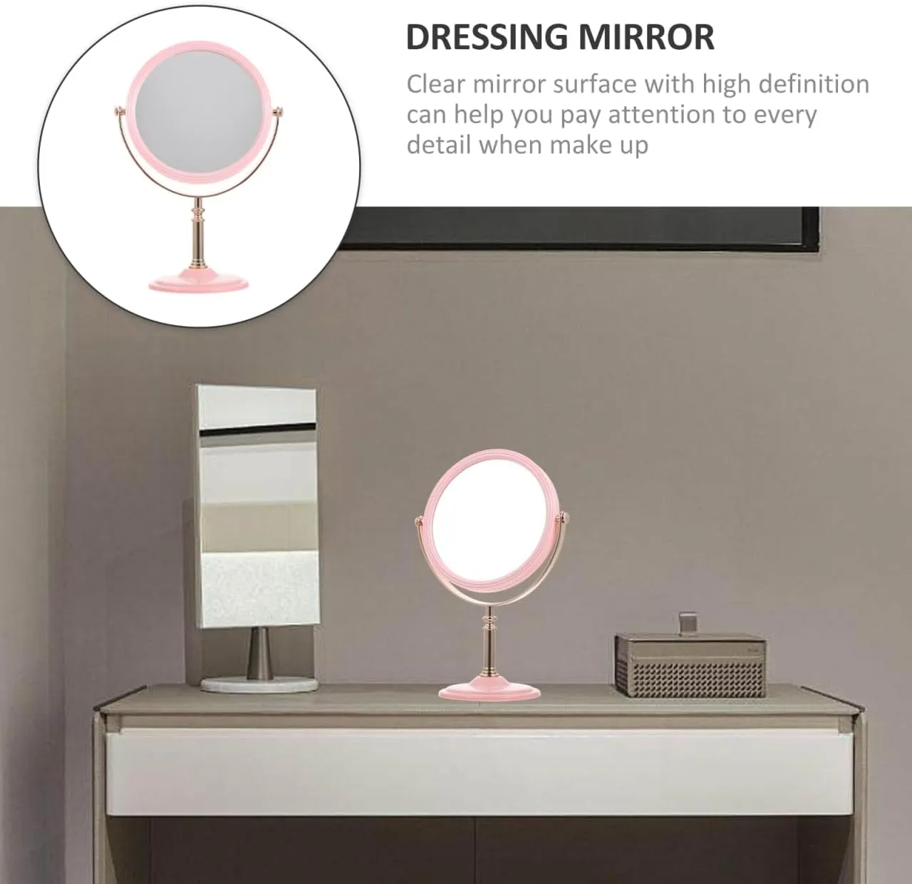 Double Sided Vanity Mirror - Portable Travel Makeup Mirror with Lights - Aluminum Frame, Pink