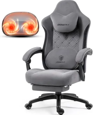 Dowinx Fabric Gaming Chair with Heated Massage Lumbar Support, Gamer Chairs for Adults, Big and Tall Game Chair with Pocket Spring Cushion and Footrest, Recliner High Back Chairs for Adult,Grey