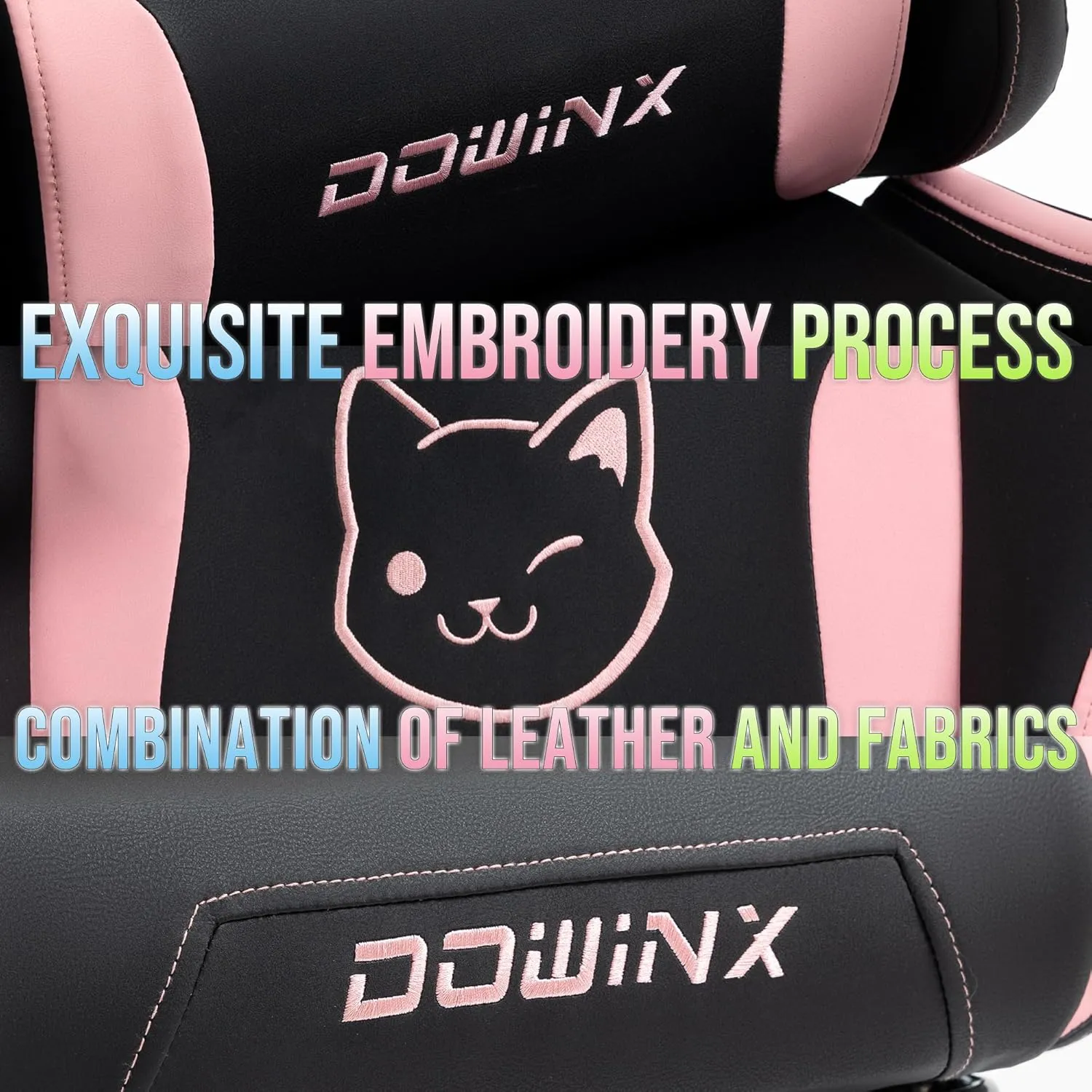 Dowinx Gaming Chair Cute with Cat Ears and Massage Lumbar Support, Ergonomic Computer Chair for Girl with Footrest and Headrest, Comfortable Reclining Game Chair 290lbs for Adult, Teen, Black Cat