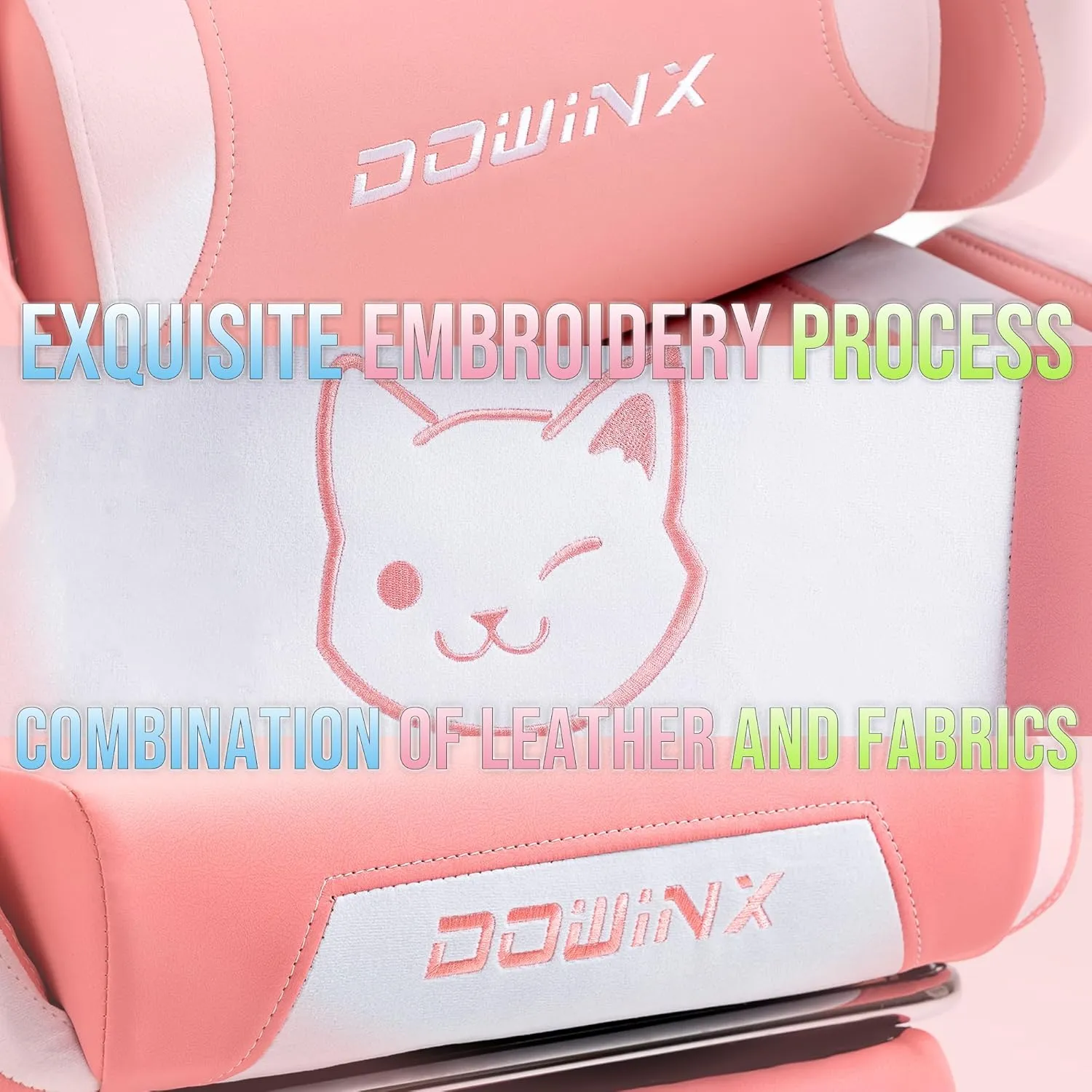 Dowinx Gaming Chair Cute with Cat Ears and Massage Lumbar Support, Ergonomic Computer Chair for Girl with Footrest and Headrest, Comfortable Reclining Game Chair 290lbs for Adult, Teen, Pink Cat