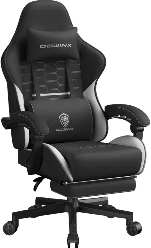 Dowinx Gaming Chair Fabric Big and Tall with Pocket Spring Cushion, Massage Game Chair Cloth with Headrest, Ergonomic Computer Chair with Footrest 350LBS, Black White