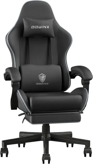 Dowinx Gaming Chair Fabric with Coil Spring Cushion, Ergonomic Game Chair for Adults with Footrest and Massage Lumbar Support, Cloth Computer Office Chair 290LBS, Black