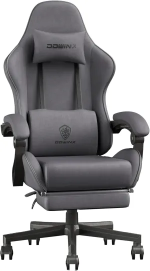 Dowinx Gaming Chair Fabric with Coil Spring Cushion, Ergonomic Game Chair for Adults with Footrest and Massage Lumbar Support, Cloth Computer Office Chair 290LBS, Grey