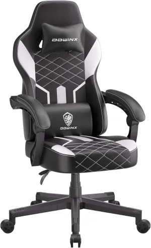 Dowinx Gaming Chair with Pocket Spring Cushion, Ergonomic Computer Chair High Back, Reclining Game Chair Pu Leather 350LBS, White