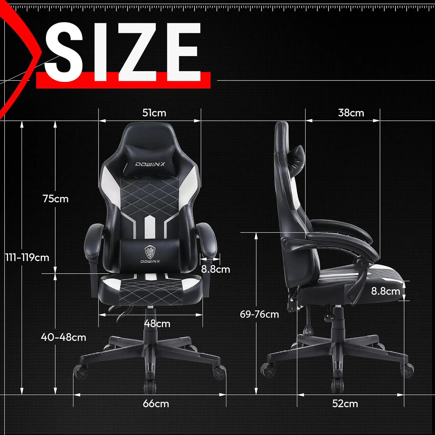 Dowinx Gaming Chair with Pocket Spring Cushion, Ergonomic Computer Chair High Back, Reclining Game Chair Pu Leather 350LBS, White