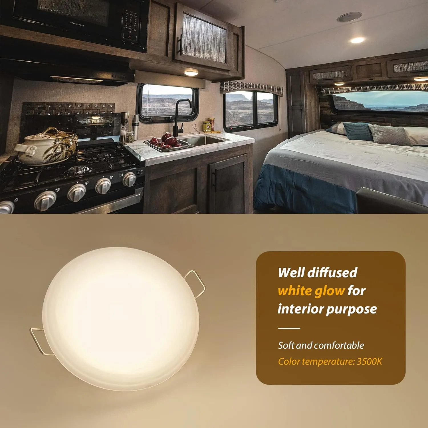 Dream lighting LED 12volt 4.5inch Recessed Mount Ceiling Light with Springs, Interior Down Light for RV Trailer Boat Cabin—Bright Warm White, 3500K, 300lm, Pack of 6
