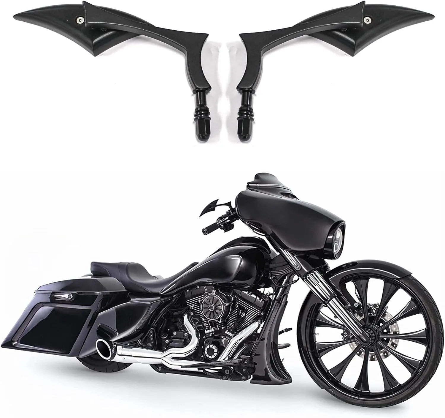 DREAMIZER Bright Black Motorcycle Universal Blade Rear View Side Mirrors Compatible for Harley Street Bike Scooter Chopper Cruiser Sportster Dyna Softail Dirt Bike