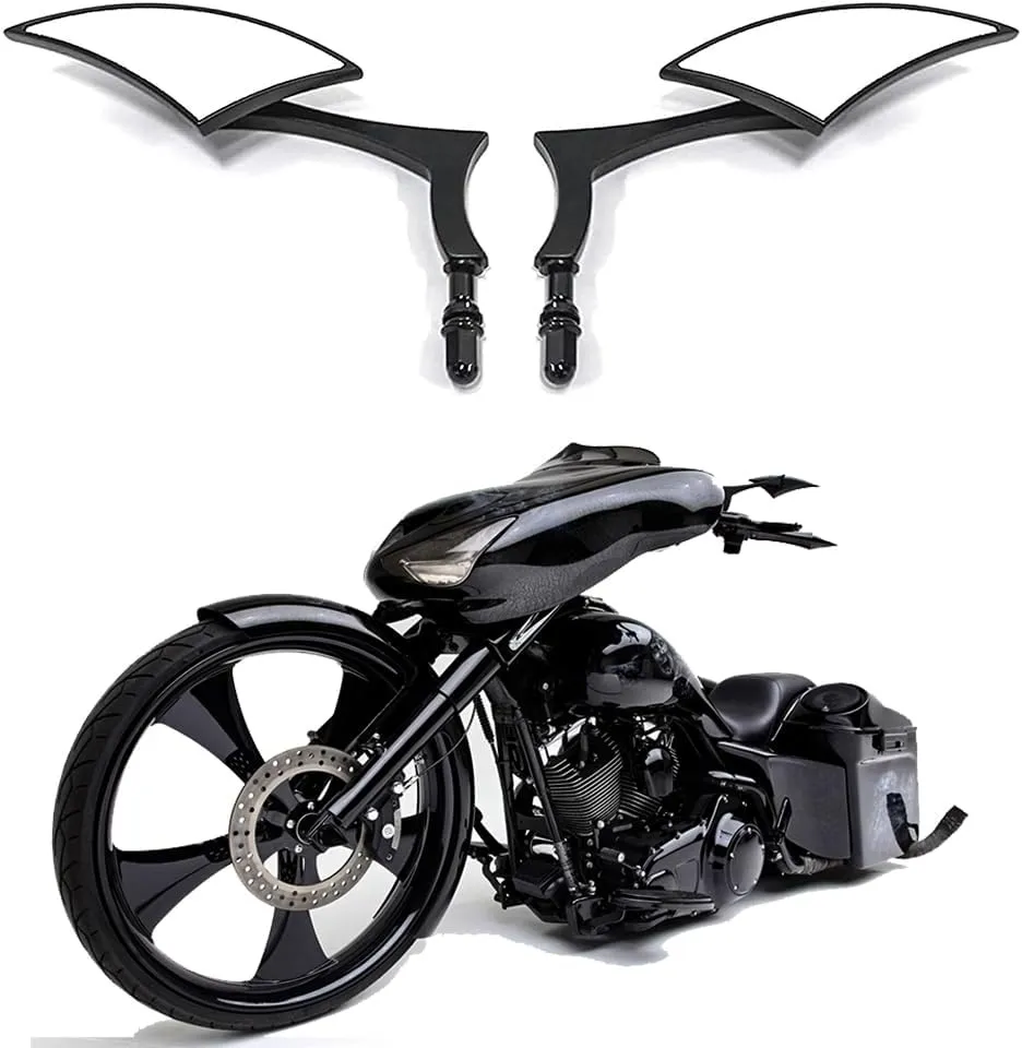 DREAMIZER Bright Black Motorcycle Universal Blade Rear View Side Mirrors Compatible for Harley Street Bike Scooter Chopper Cruiser Sportster Dyna Softail Dirt Bike