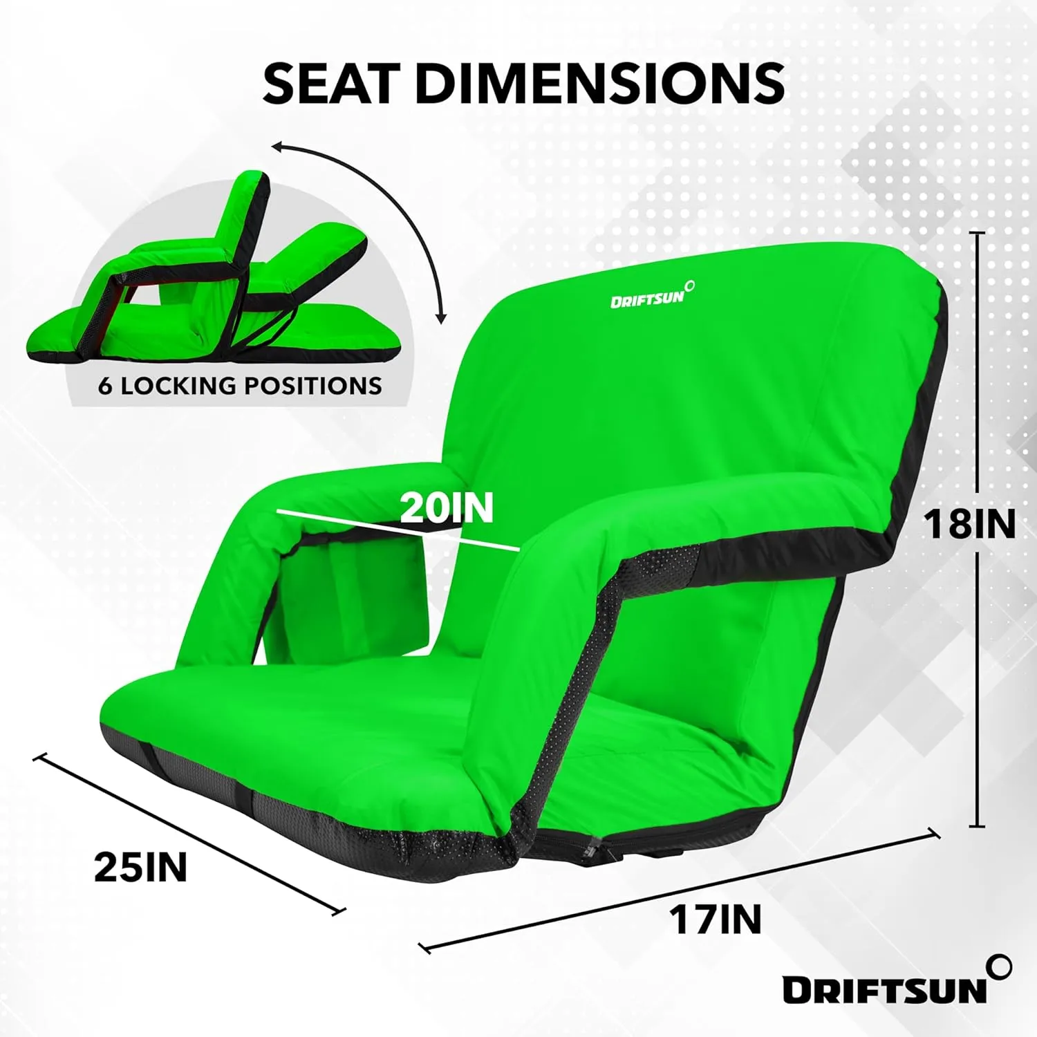 Driftsun Extra Wide Stadium Seats with Back Support - Deluxe Foldable Stadium Chairs for Bleachers - Folding Waterproof Sport Chair - Easy to Transport