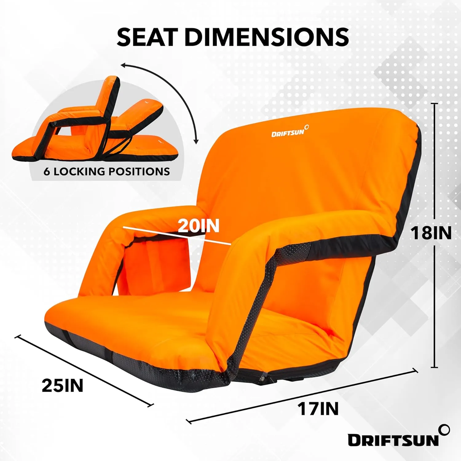 Driftsun Extra Wide Stadium Seats with Back Support - Deluxe Foldable Stadium Chairs for Bleachers - Folding Waterproof Sport Chair - Easy to Transport