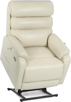 Dual Motor Lay Flat Power Lift Recliner Chair for Elderly, Leather Electric Lift Chairs for Adults, Power Recliner Lift Sofa with Heat and Massage and Charging Ports, Cream White