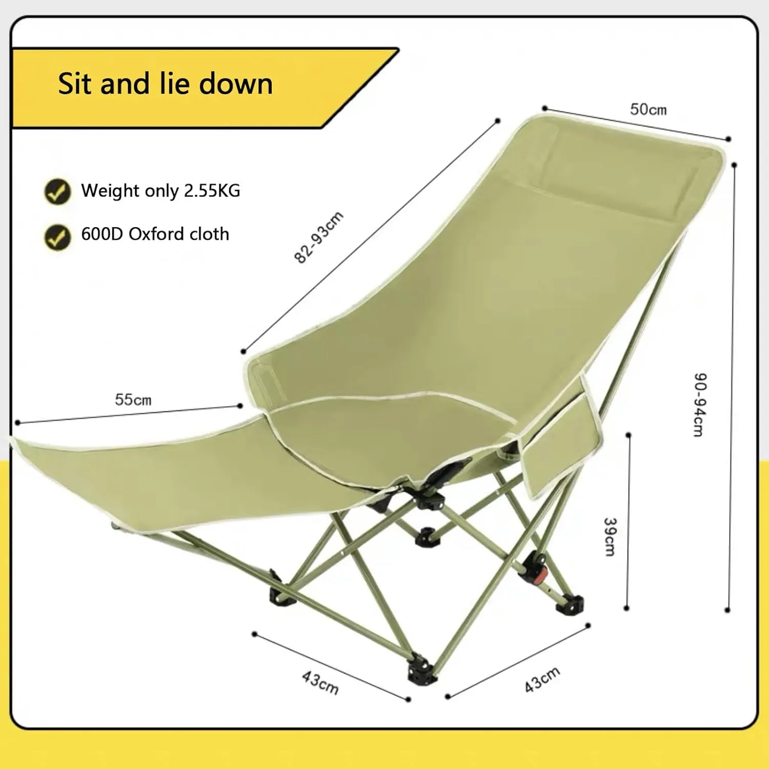 Dual Purpose Portable Folding Camping Cot and Chair with Removable Footrest, Easy-to-Assemble Three Gear Adjustable Sleeping Chair with Carry Bag for Fishing Hiking Travel Home Outdoor