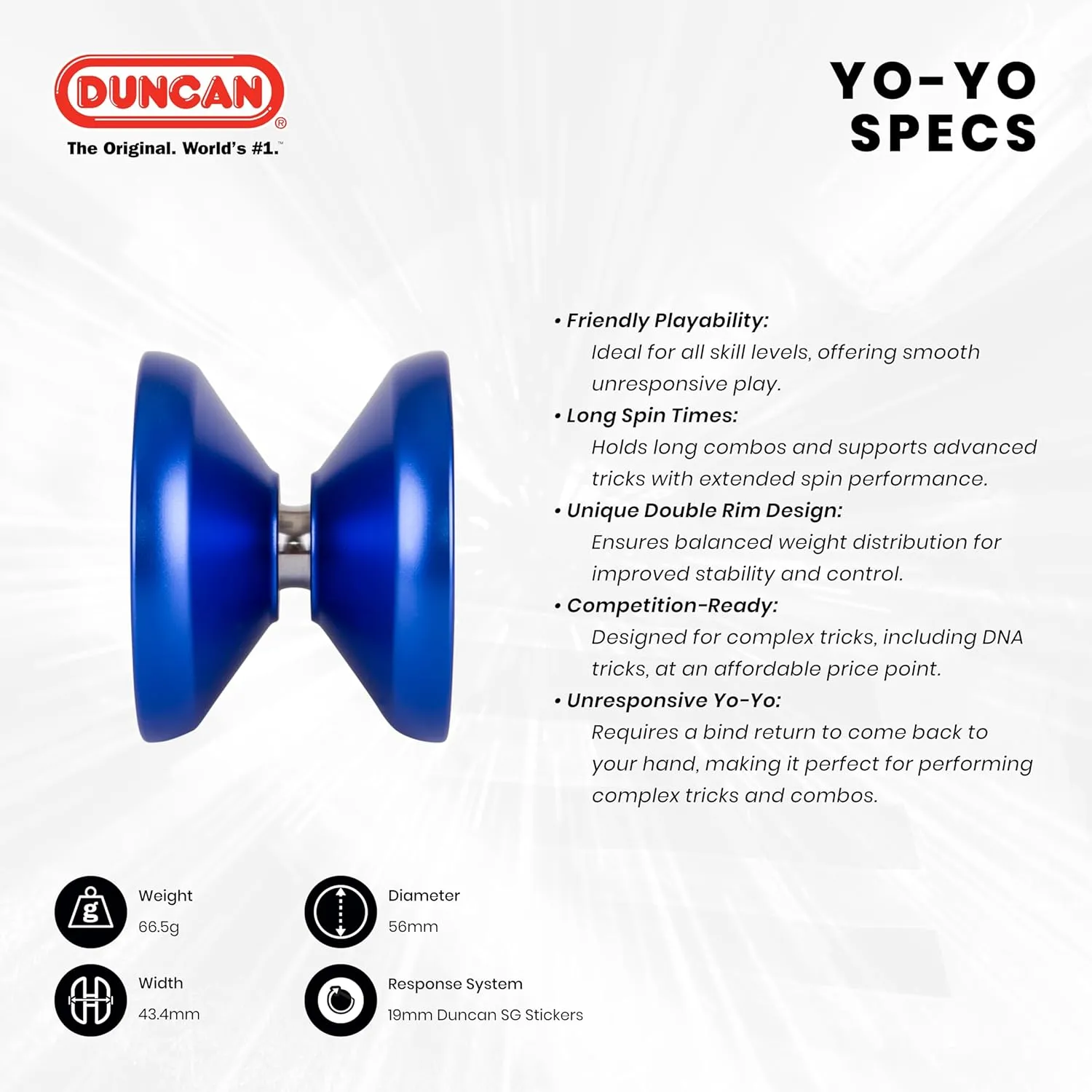 Duncan Toys Windrunner Yo-Yo [Black] - Unresponsive Pro Level Aluminum Yo-Yo with Double Rim, Concave Bearing, SG Sticker Response