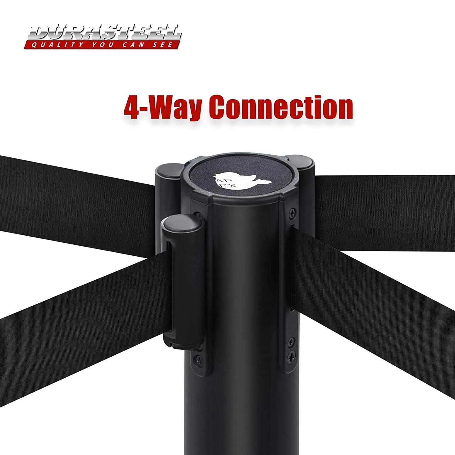 DuraSteel Crowd Control Barriers Line Dividers - Metal Stanchion Posts with 6.5ft Black Retractable Belt Ropes - for Store Queues, Airport Lines, Event Entries - 2 Set/Pack