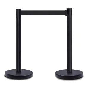 DuraSteel Crowd Control Barriers Line Dividers - Metal Stanchion Posts with 6.5ft Black Retractable Belt Ropes - for Store Queues, Airport Lines, Event Entries - 2 Set/Pack