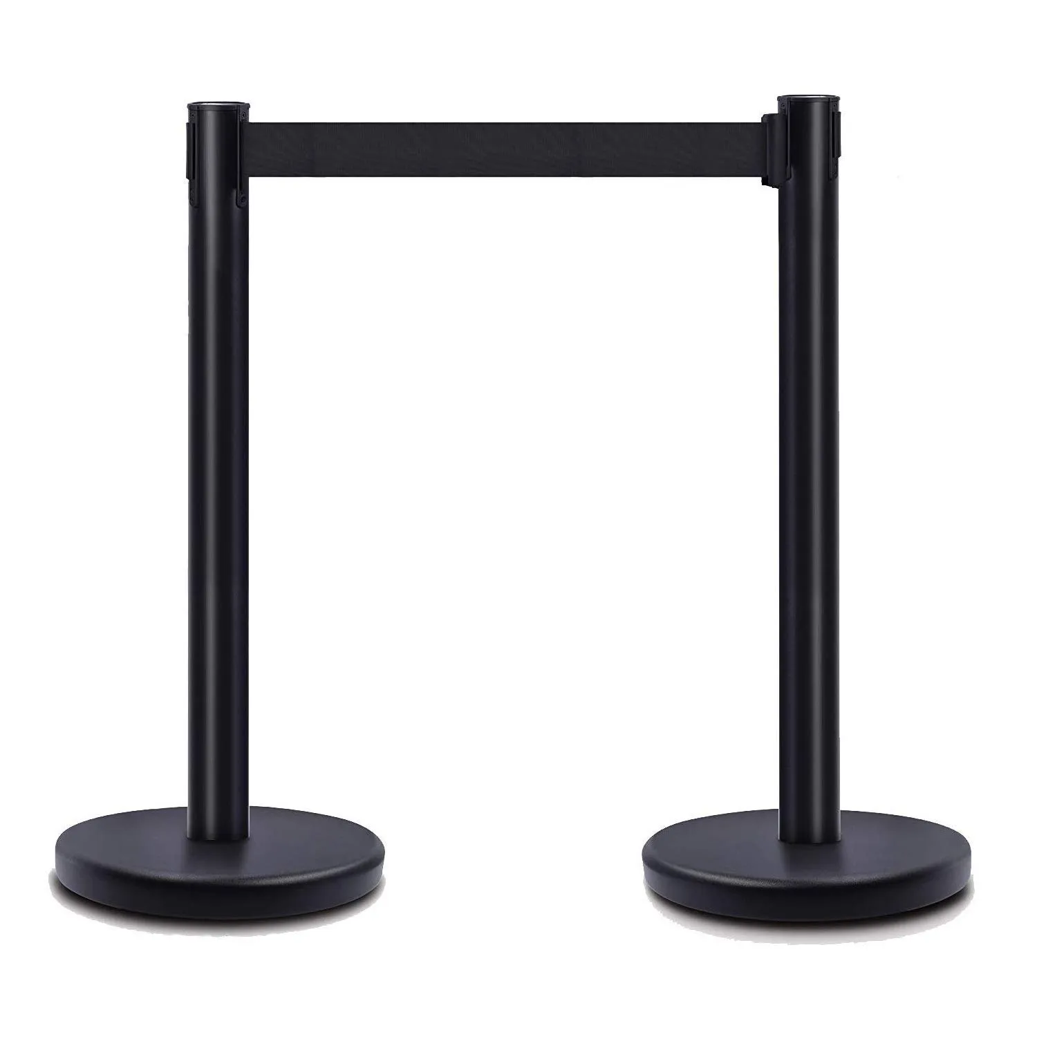 DuraSteel Crowd Control Barriers Line Dividers - Metal Stanchion Posts with 6.5ft Black Retractable Belt Ropes - for Store Queues, Airport Lines, Event Entries - 2 Set/Pack