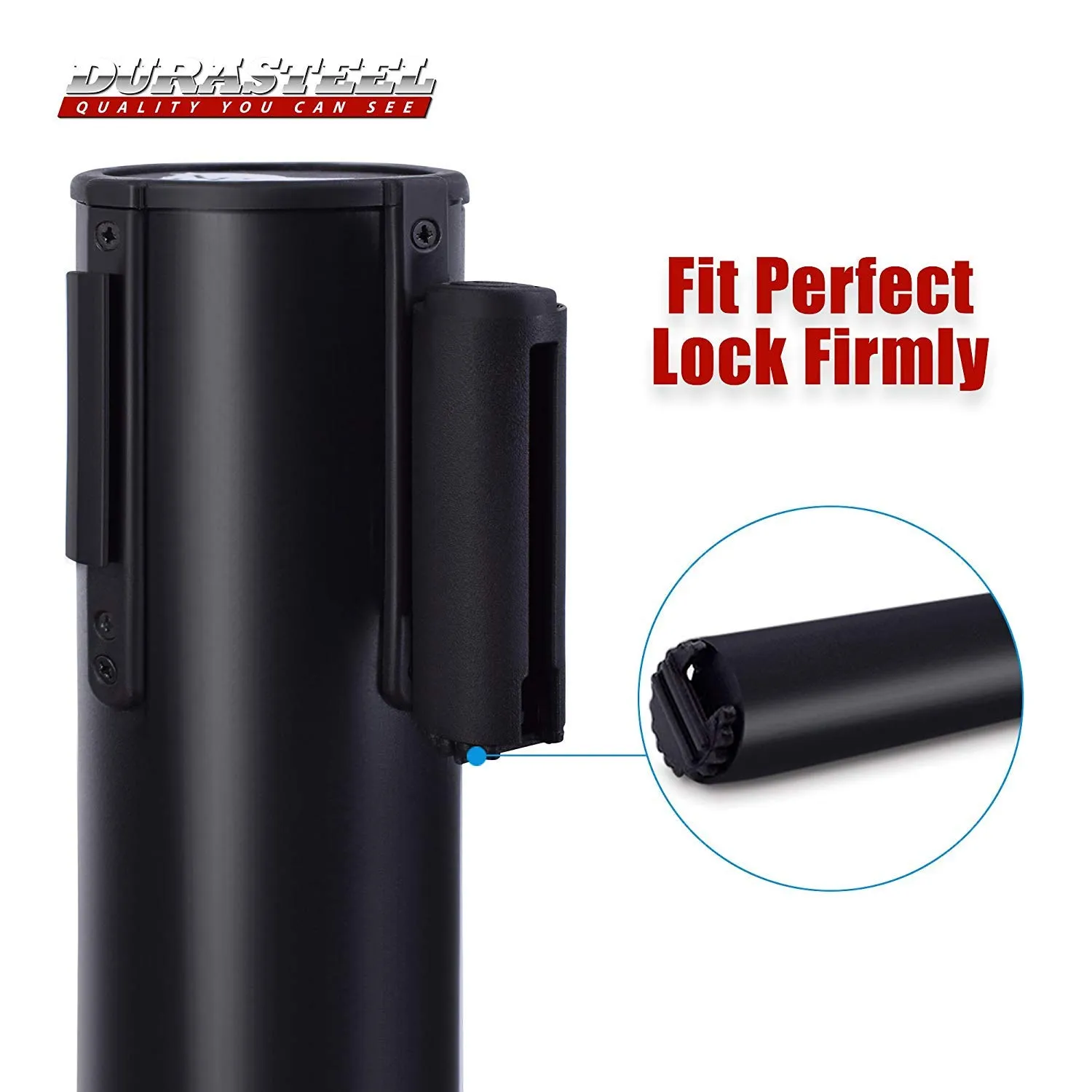 DuraSteel Crowd Control Barriers Line Dividers - Metal Stanchion Posts with 6.5ft Black Retractable Belt Ropes - for Store Queues, Airport Lines, Event Entries - 2 Set/Pack