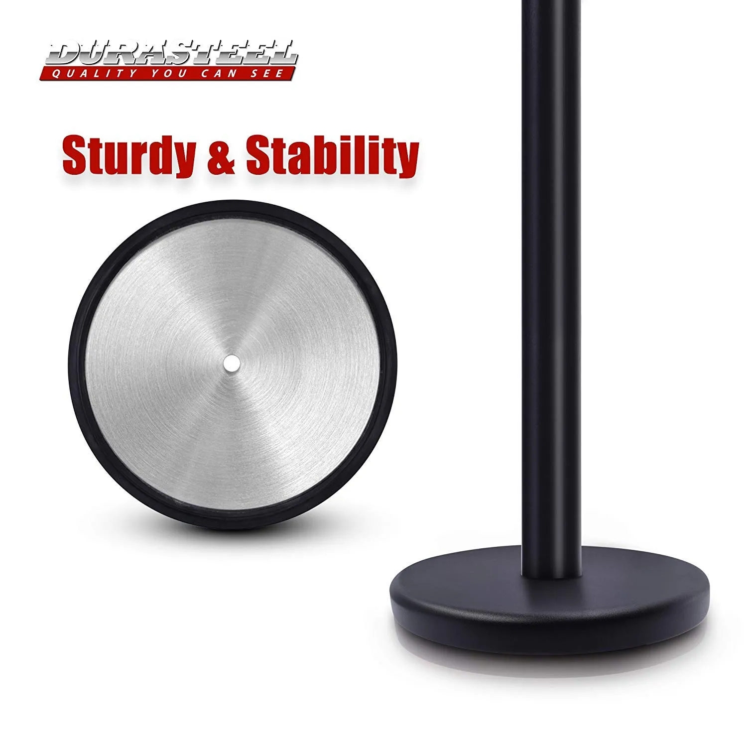 DuraSteel Crowd Control Barriers Line Dividers - Metal Stanchion Posts with 6.5ft Black Retractable Belt Ropes - for Store Queues, Airport Lines, Event Entries - 2 Set/Pack