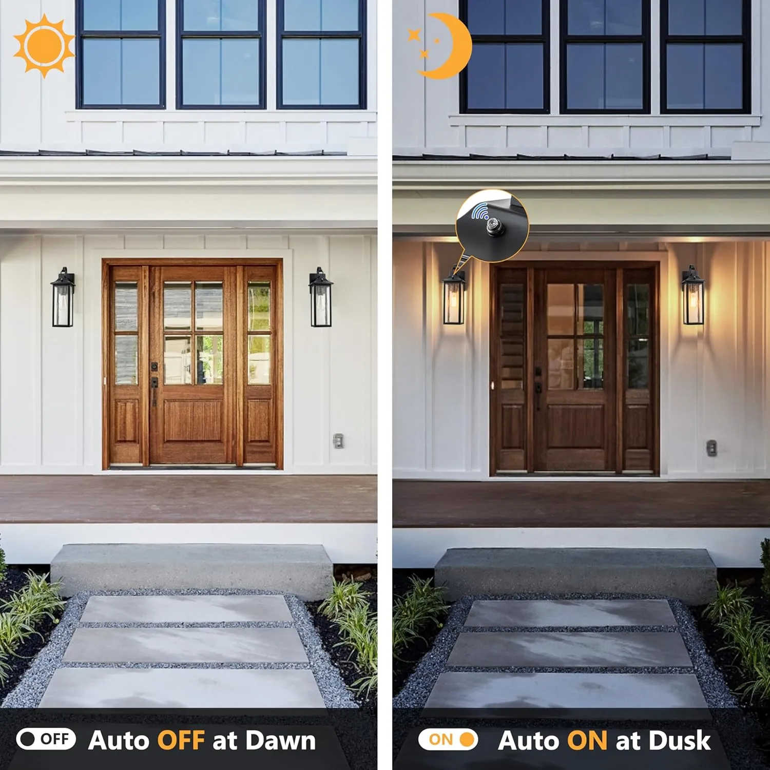 Dusk to Dawn Outdoor Wall Lantern, Matte Black Exterior Lighting Fixture with Weather Resistant, Sensor Outdoor Porch Light, Mordern Outside Light for House,Patio,Garage(E26 Base)